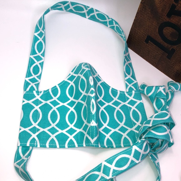 Face Mask Teal/White Print with Adjustable Ties - Picture 6 of 8